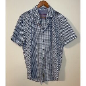 Robert Graham Shirt‎ Men XL Blue Check Button Up Short Sleeve